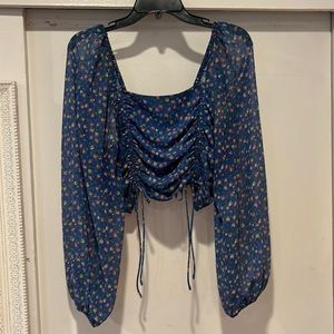 Ruched chiffon floral blouse adjustable in front